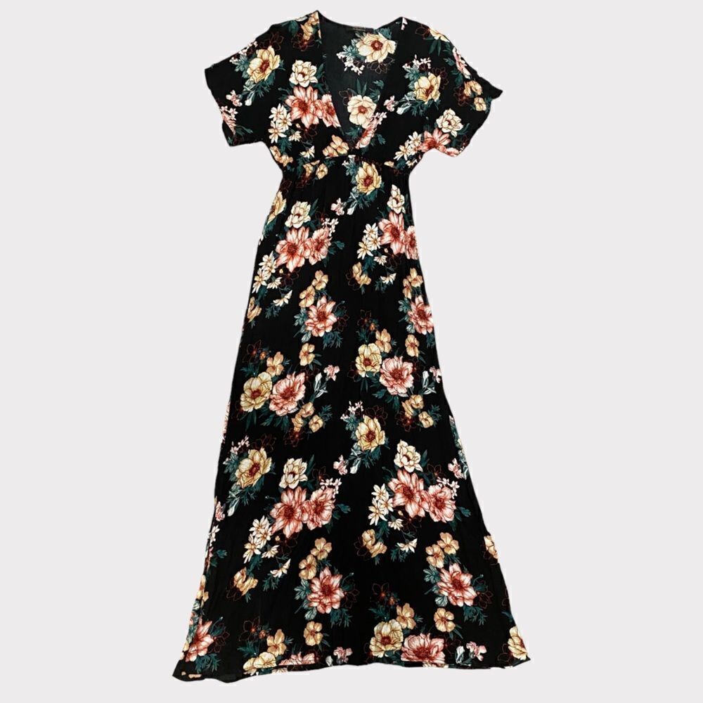 Forever 21 Black Floral Flowy Boho Maxi Sundress - Picture 3 of 7